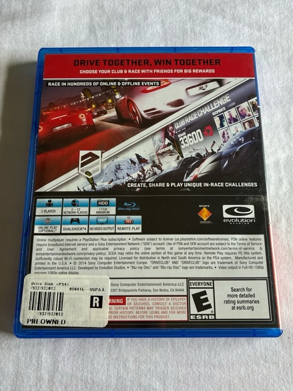Sony PS4 Driveclub - Red Case Only